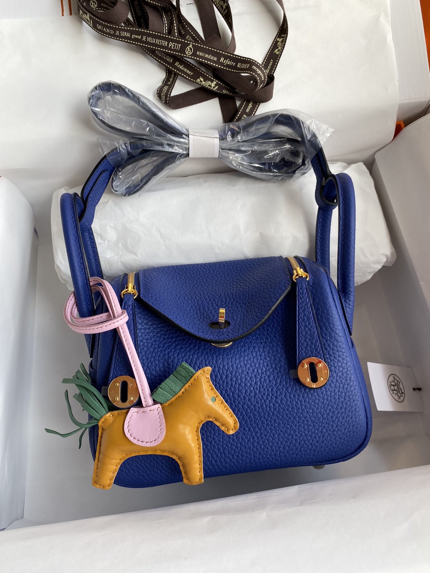 Hermes Mini Lindy 19cm Handbag Shoulder Bag In Blue Electric Clemence Leather